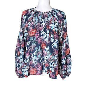 Chufy My Aussie Days Silk Long Sleeve Purple Blue Floral Flowy Relaxed Top Small